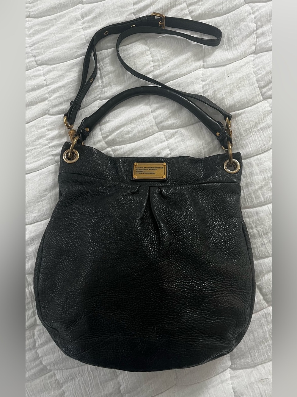 Marc by Marc Jacobs Black Pebbled Leather Hobo with Gold Hardware
